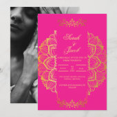 Stijlvolle magenta en gouden bruiloft kaart (Voorkant / Achterkant)