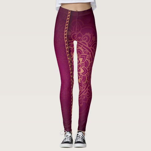 Stijlvolle Magenta Gouden Leggings (Voorkant)