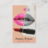 Stijlvolle make-up artiest collage foto lip roze r visitekaartje (Voorkant)