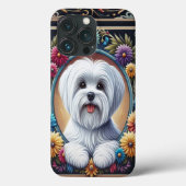 Stijlvolle Maltese Hond Bloemen Kleurrijke Rand Case-Mate iPhone Case (Achterkant)