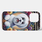 Stijlvolle Maltese Hond Bloemen Kleurrijke Rand Case-Mate iPhone Case (Achterkant (horizontaal))