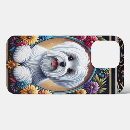 Stijlvolle Maltese Hond Bloemen Kleurrijke Rand Case-Mate iPhone Case (Achterkant (horizontaal))