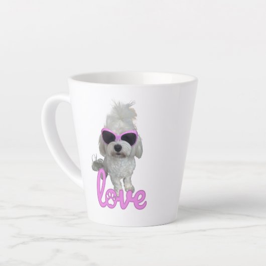 Stijlvolle Maltese hond met roze zonnebril Latte Mok (Linkerhoek)