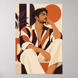 Stijlvolle man in oranje gestreepte shirt moderne poster