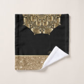Stijlvolle Mandala Black, Gold Stripes Glitter Bad Handdoek (Wasdoekje)