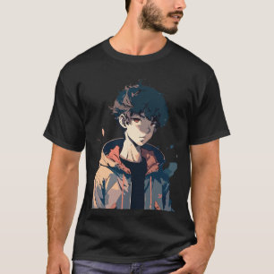 Stijlvolle mangajongen in bruine jas t-shirt
