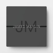 Stijlvolle Mannelijke Donkergrijze Naam & Monogram Fotoplaat (Voorkant)