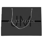 Stijlvolle mannelijke donkergrijze naam & monogram groot cadeauzakje (Voorkant)