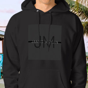 Stijlvolle Mannelijke Donkergrijze Naam & Monogram Hoodie