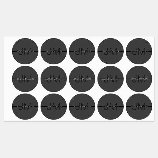 Stijlvolle Mannelijke Donkergrijze Naam & Monogram Labels (Vel)
