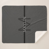 Stijlvolle Mannelijke Donkergrijze Naam & Monogram Sherpa Deken (Voorkant (horizontaal))