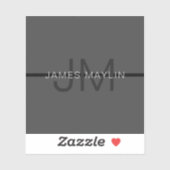 Stijlvolle Mannelijke Donkergrijze Naam & Monogram Sticker (Vel)