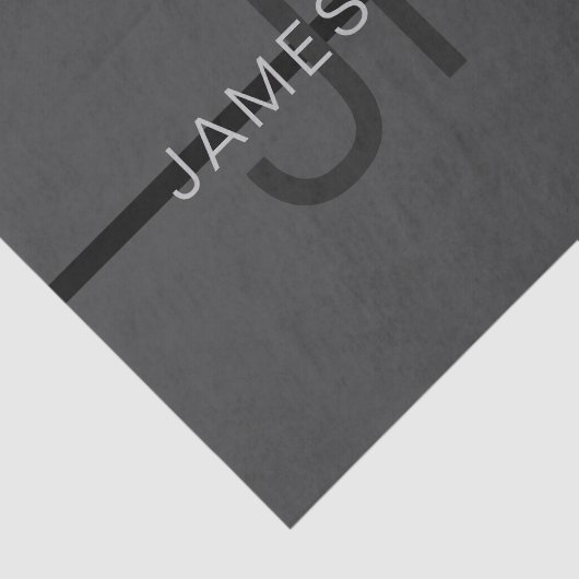Stijlvolle Mannelijke Donkergrijze Naam & Monogram Tissuepapier (Detail)