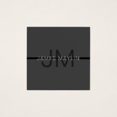 Stijlvolle Mannelijke Donkergrijze Naam & Monogram Vierkante Visitekaartjes (Voorkant)