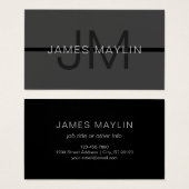 Stijlvolle Mannelijke Donkergrijze Naam & Monogram Visitekaartje (Voorkant /achterkant)