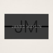 Stijlvolle Mannelijke Donkergrijze Naam & Monogram Visitekaartje (Voorkant)