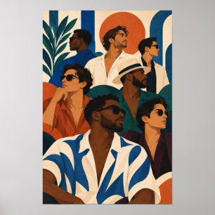 Stijlvolle mannen in zonnebril Kleurrijke moderne Poster