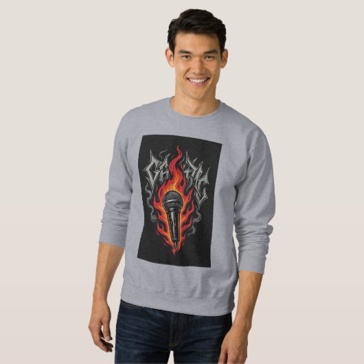 Stijlvolle Mannen Sweatshirt: Mic Drop Graffiti Trui (Voorkant volledig)