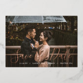 Stijlvolle Manuscript de Bekleding sparen de Datum Folie Uitnodiging (Voorkant)