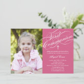 Stijlvolle Manuscript Eerste Communicatie Uitnodig Kaart (Staand voorkant)