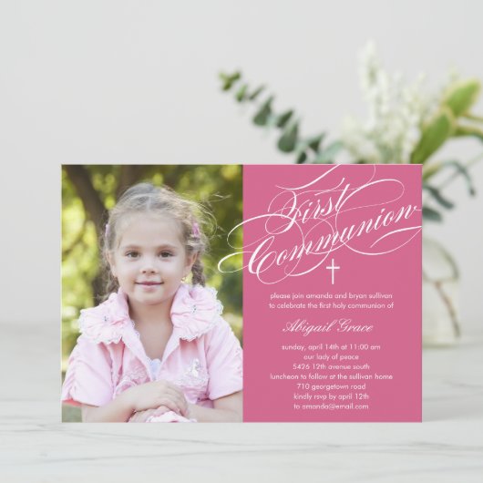 Stijlvolle Manuscript Eerste Communicatie Uitnodig Kaart (Staand voorkant)
