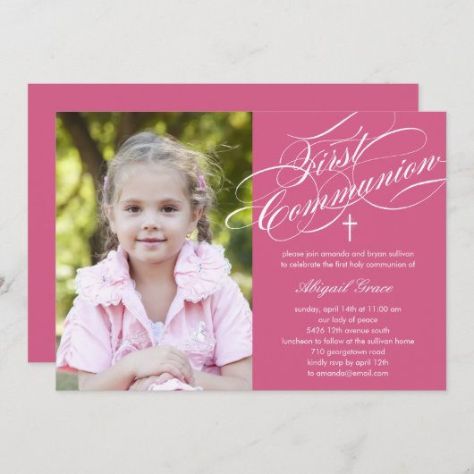 Stijlvolle Manuscript Eerste Communicatie Uitnodig Kaart (Voorkant / Achterkant)