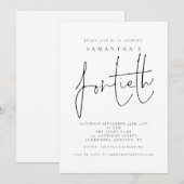 Stijlvolle Manuscript Fortieth Birthday Party Kaart (Voorkant / Achterkant)