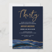 Stijlvolle Marine Blauw Gouden Agaat 30e Verjaarda Kaart (Voorkant)