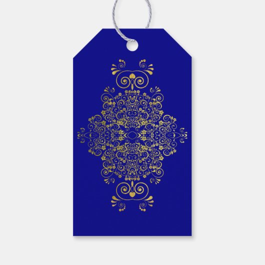 Stijlvolle marine blauw gouden script bruiloft dan cadeaulabel (Achterkant)