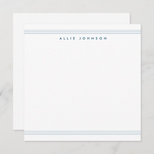 Stijlvolle marineblauw drievoudige lijn twee rand  notitiekaartje (Voorkant / Achterkant)