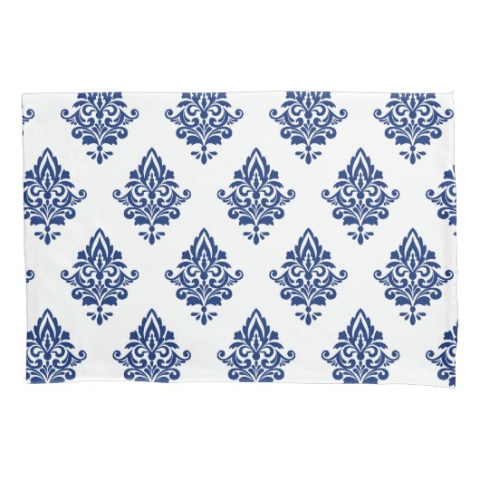 Stijlvolle marineblauw en witte Damask gevarieerd Kussensloop (Voorkant-Links)