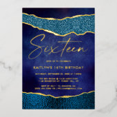 Stijlvolle marineblauw Geoed Agate 16e verjaardag  Folie Uitnodiging (Voorkant)