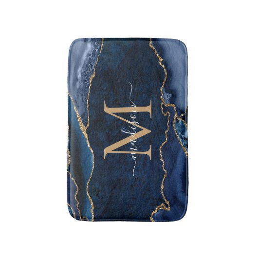 Stijlvolle marineblauw goud geode afbeelding monog badmat (Voorkant Verticaal)