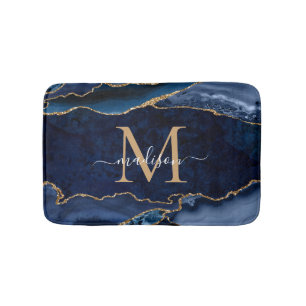 Stijlvolle marineblauw goud geode afbeelding monog badmat