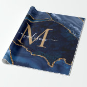 Stijlvolle marineblauw goud geode afbeelding monog cadeaupapier (Uitgerold)