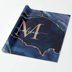Stijlvolle marineblauw goud geode afbeelding monog cadeaupapier