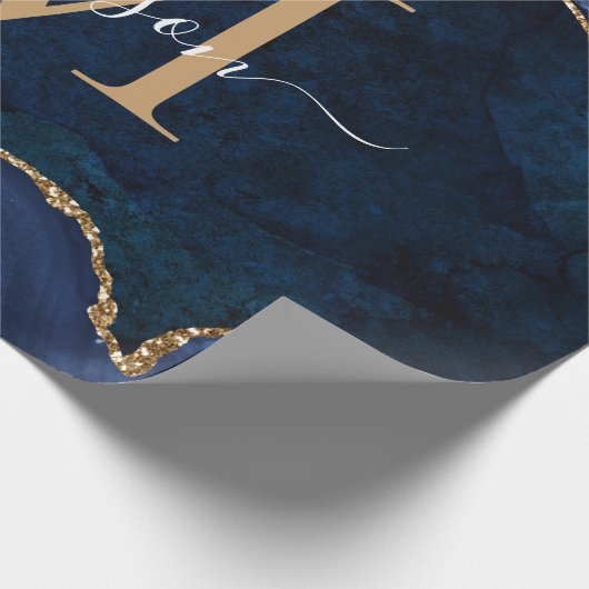 Stijlvolle marineblauw goud geode afbeelding monog cadeaupapier (Hoek)