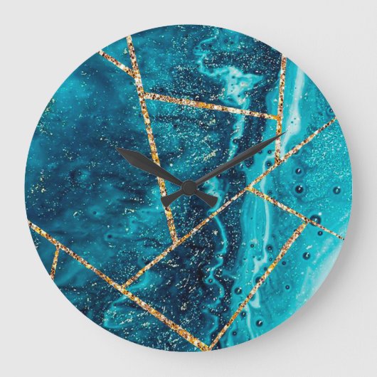 Stijlvolle marineblauw goud geode afbeelding monog grote klok (Voorkant)