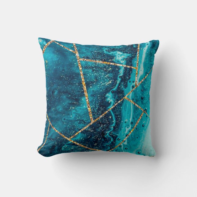 Stijlvolle marineblauw goud geode afbeelding monog kussen (Voorkant)