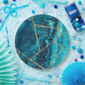 Stijlvolle marineblauw goud geode afbeelding monog papieren bordje (Feest)