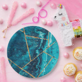 Stijlvolle marineblauw goud geode afbeelding monog papieren bordje (Feest)