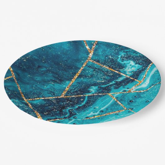 Stijlvolle marineblauw goud geode afbeelding monog papieren bordje (Gekanteld)