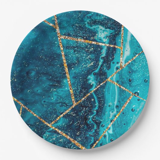 Stijlvolle marineblauw goud geode afbeelding monog papieren bordje (Voorkant)