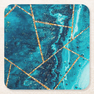 Stijlvolle marineblauw goud geode Chic Monogram C Kartonnen Onderzetters