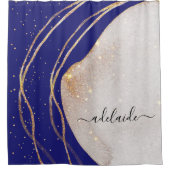 Stijlvolle marineblauw goud Glitter Agate Chic Mon Douchegordijn (Voorkant)