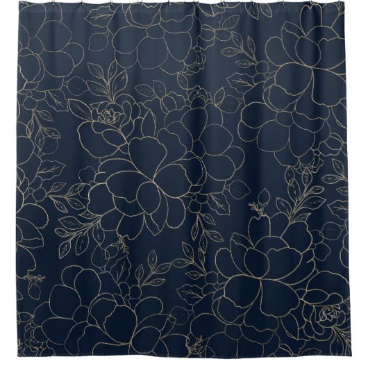 Stijlvolle marineblauw goudhandschrift douchegordijn (Voorkant)