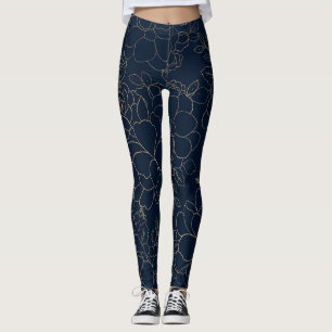 Stijlvolle marineblauw goudhandschrift leggings