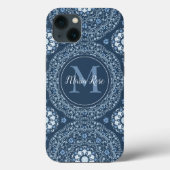 Stijlvolle marineblauw Mandala Modern Monogram Case-Mate iPhone Case (Achterkant)