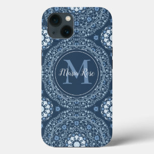 Stijlvolle marineblauw Mandala Modern Monogram Case-Mate iPhone Case