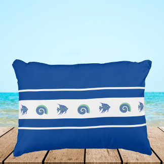 Stijlvolle marineblauw met witte strepen schelpen accent kussen